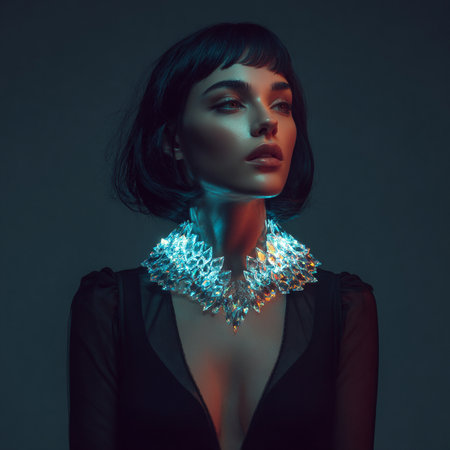 Fashion portrait of young beautiful woman in black dress. Perfect makeup.の素材