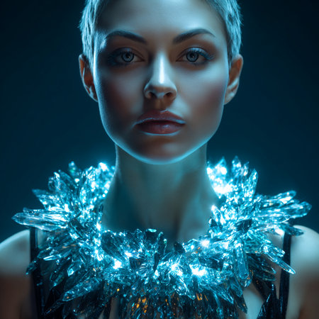 Portrait of a beautiful young woman with tinsel on her faceの素材