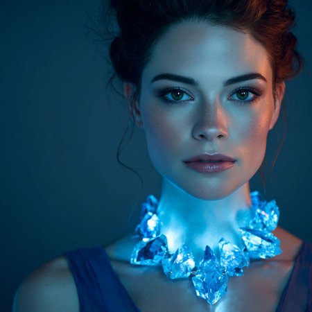 Portrait of a beautiful young woman with ice crystals. Beauty, fashion.の素材