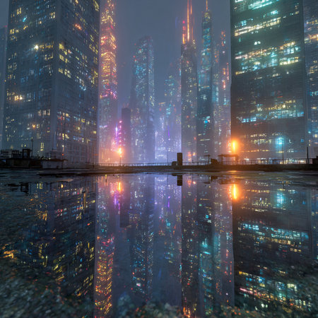 night scene of skyscrapers in shanghai china.の素材