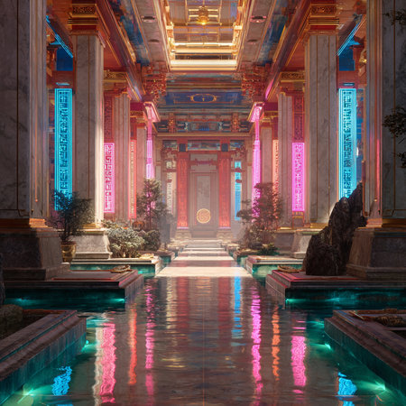 Chinese temple in the evening,3d rendering. Computer digital drawing.の素材