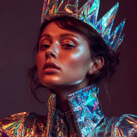 Fashion portrait of a beautiful woman in a crown with rhinestonesの素材
