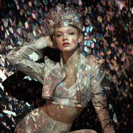 Fashion portrait of a beautiful young woman in the image of Snow Queen. Beauty, fashion.の素材