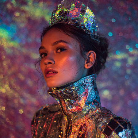 Portrait of a beautiful asian girl in a crown on her headの素材