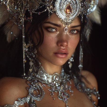 Portrait of a beautiful brunette woman in a carnival costumeの素材