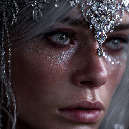 Close-up portrait of beautiful woman with silver make-up.の素材