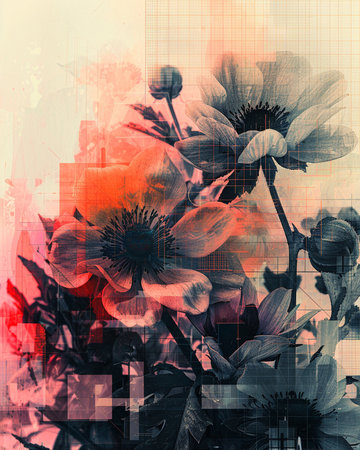 Abstract floral background with poppies in grunge style, tonedの素材