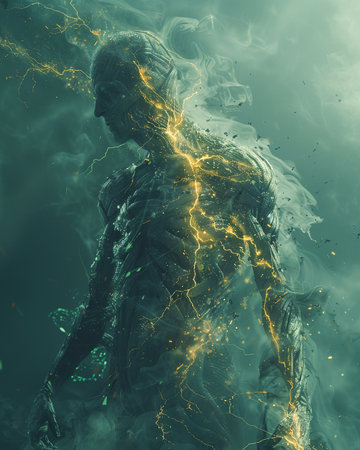 3D rendering of a female alien with lightning in her body.の素材