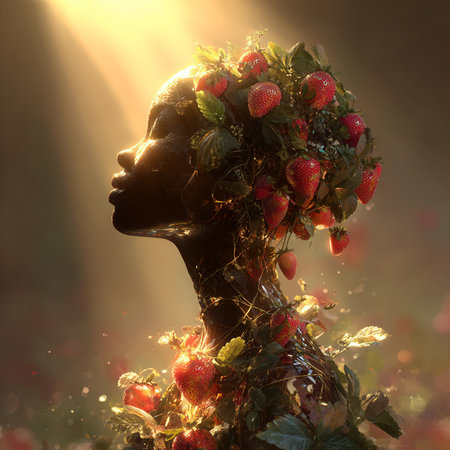 Beautiful woman with strawberries in her hair. Beauty, fashion.の素材