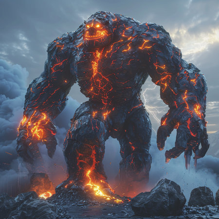 3D render of a monster with lightning in the background, 3D illustration.の素材