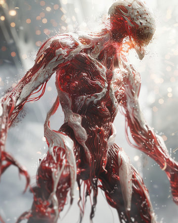 3d rendering of a female alien with blood on her body.の素材
