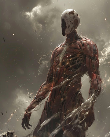 3D rendering of a male figure in a futuristic space environment.の素材