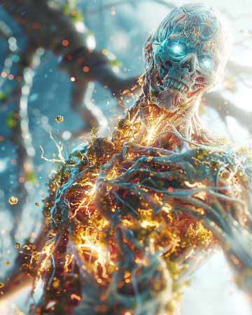 Fantasy alien woman in the forest. 3D illustrations. Fantasy.の素材