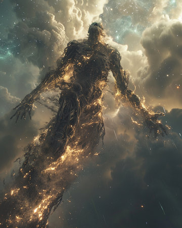 3D rendering of a female alien in space with stars and nebulaの素材