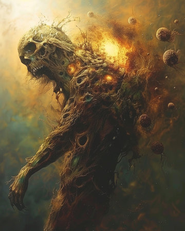 3D illustration of a monster in the smoke, digital painting.の素材