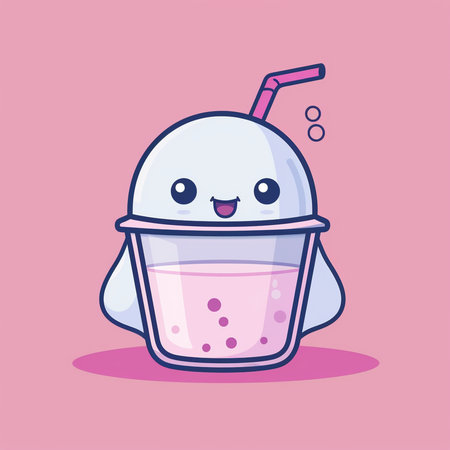 Cute milkshake with straw. Vector cartoon character illustration.の素材