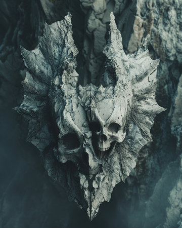 Skull on old tree in the forest. Halloween concept. Toned.の素材