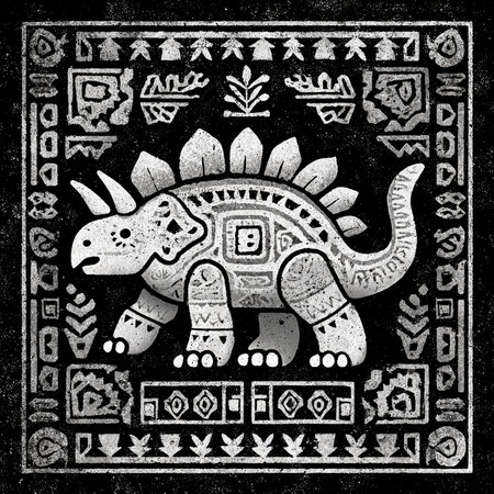 Grunge background with ancient indian ornaments and animalsの素材