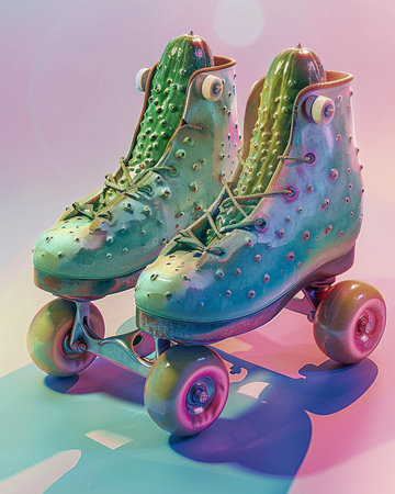 Vintage roller skates on a white background. 3d renderingの素材