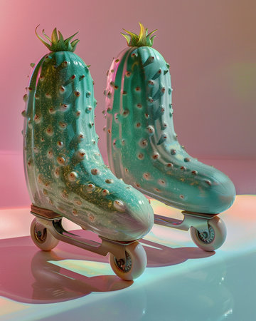 Retro vintage roller skates with cactus. 3d renderingの素材