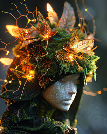 Venetian carnival mask with golden lights, close-upの素材