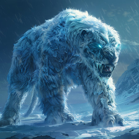 3D rendering of a polar bear in a snowy landscape with snowの素材