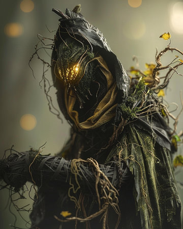 Halloween witch in the dark forest. Halloween background. Witchcraft.の素材