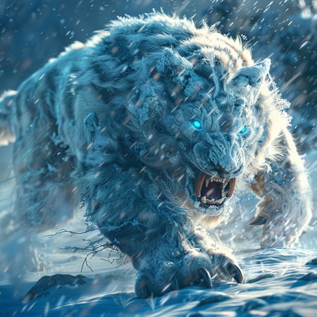 Snowy tiger running in the winter forest. 3D illustrations.の素材