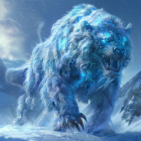3D rendering of a big angry bear in the winter forest.の素材