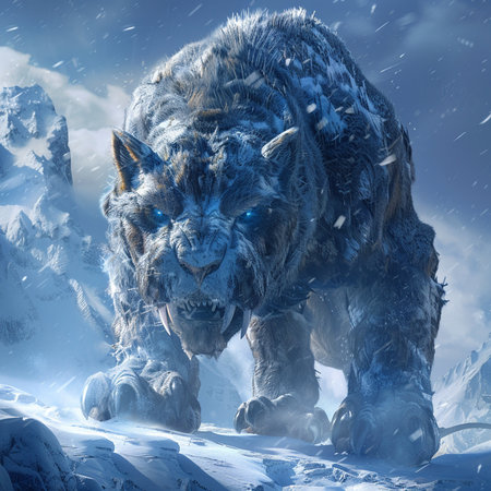 Fantasy illustration of a wolf in the snow. 3D renderingの素材
