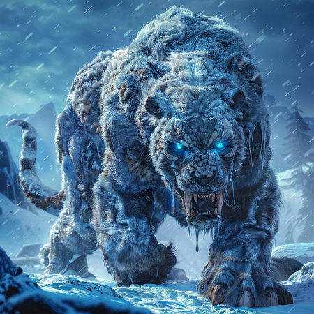 3D rendering of a monster in the snow. Fantasy scene.の素材