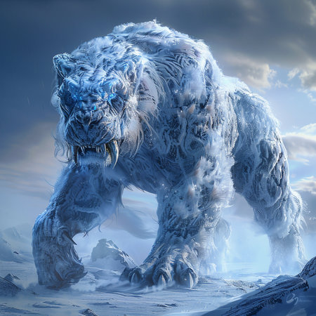3D rendering of a fantasy animal in the snow. This is a computer-generated image.の素材