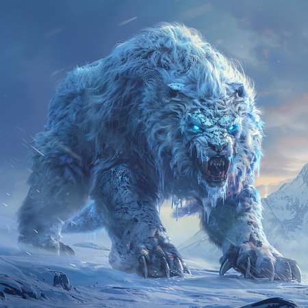 3D rendering of a polar bear in the winter landscape with snowの素材