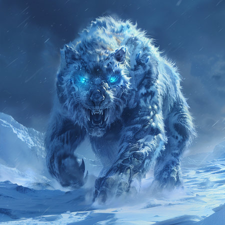 3D rendered illustration of a big male grizzly bear in the snow.の素材