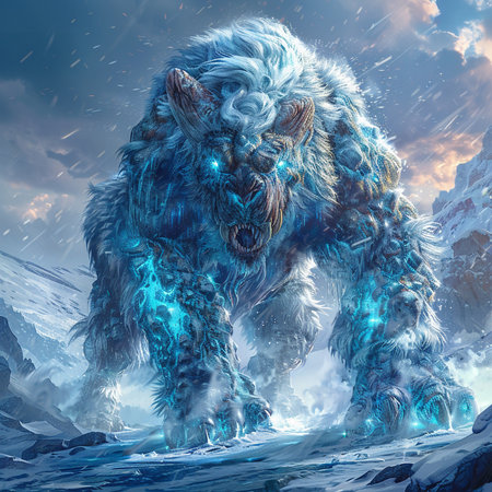 Fantasy illustration of a wolf in the snow. 3D renderingの素材