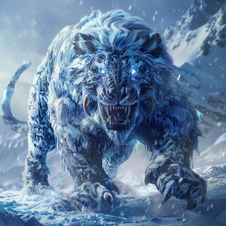 3D rendering of a monster in the snow. Fantasy illustration.の素材