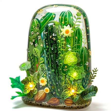 Cucumber in a glass vase on a white background.の素材