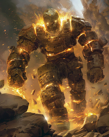 Robot in the forest with sparks flying around him. 3d renderingの素材