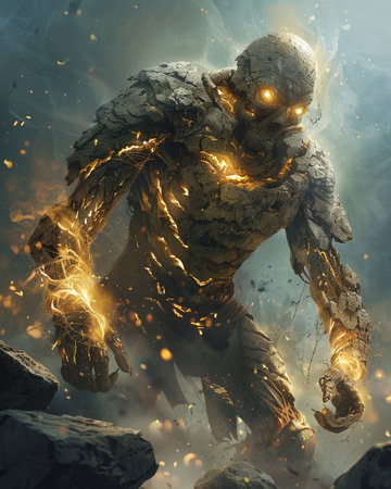 3D CG rendering of cyber man with fire and smoke on backgroundの素材