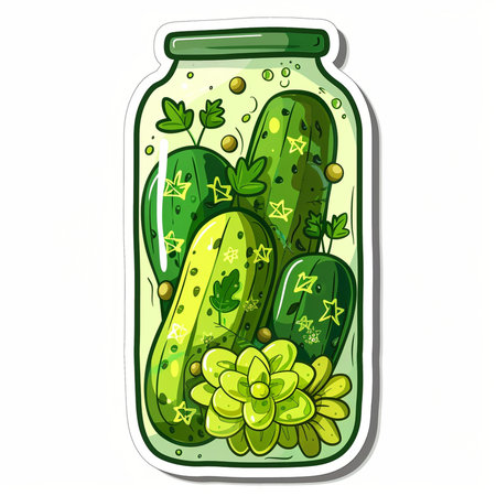 Cucumbers in a glass jar. Hand drawn vector illustration.の素材