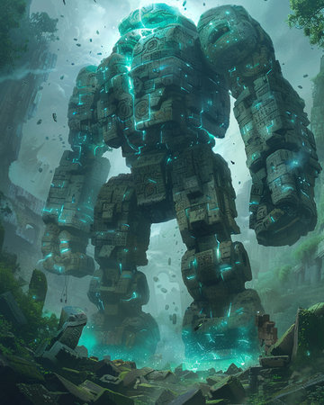 Futuristic robot in green space. This is a 3d render illustrationの素材