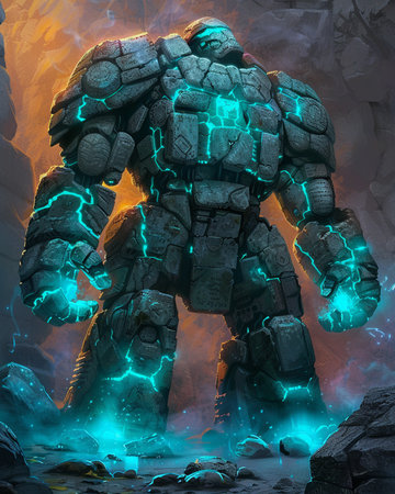 Futuristic monster with glowing neon lights. 3D rendering.の素材