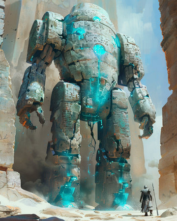 3D CG rendering of robot in the ruins of the ancient cityの素材