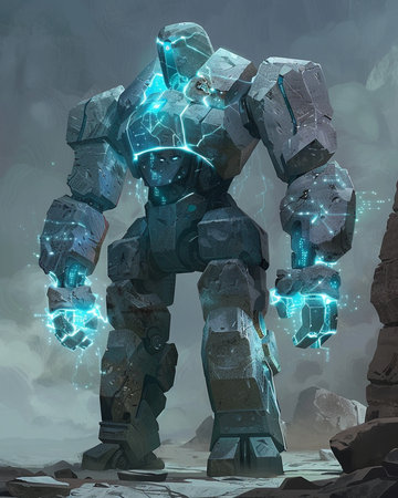 Futuristic cyborg standing on a rock. 3d renderingの素材