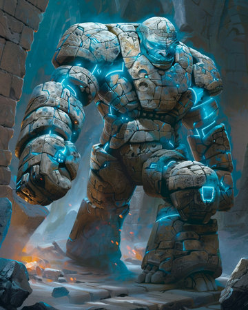 3D CG rendering of cyber man in the ruins of an ancient templeの素材