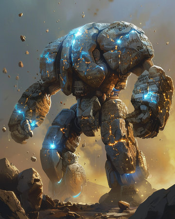 3D rendering of a robot in space. Futuristic technology concept.の素材