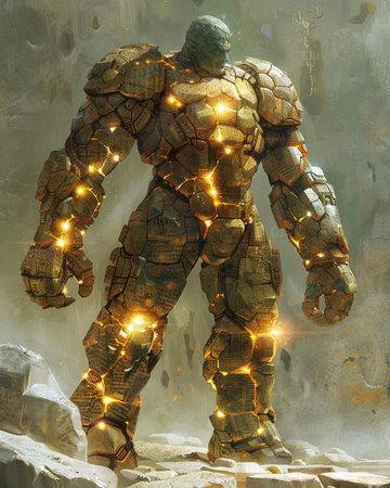 3D CG rendering of cyber man with glowing light on his bodyの素材