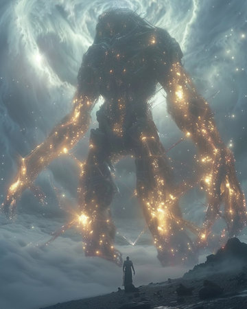 Fantasy scene with a woman standing in the shape of an alien.の素材