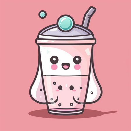 Cute smoothie cartoon character. Vector illustration of a milkshake.の素材