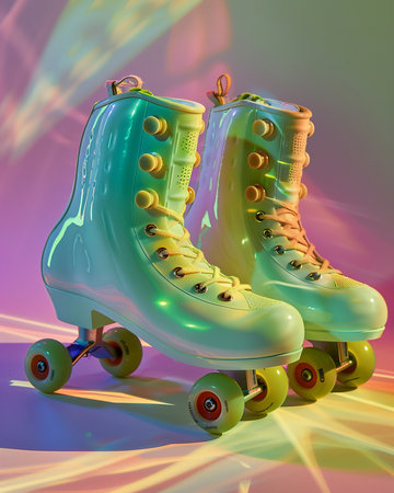 Retro roller skates on a colorful background. 3d renderingの素材